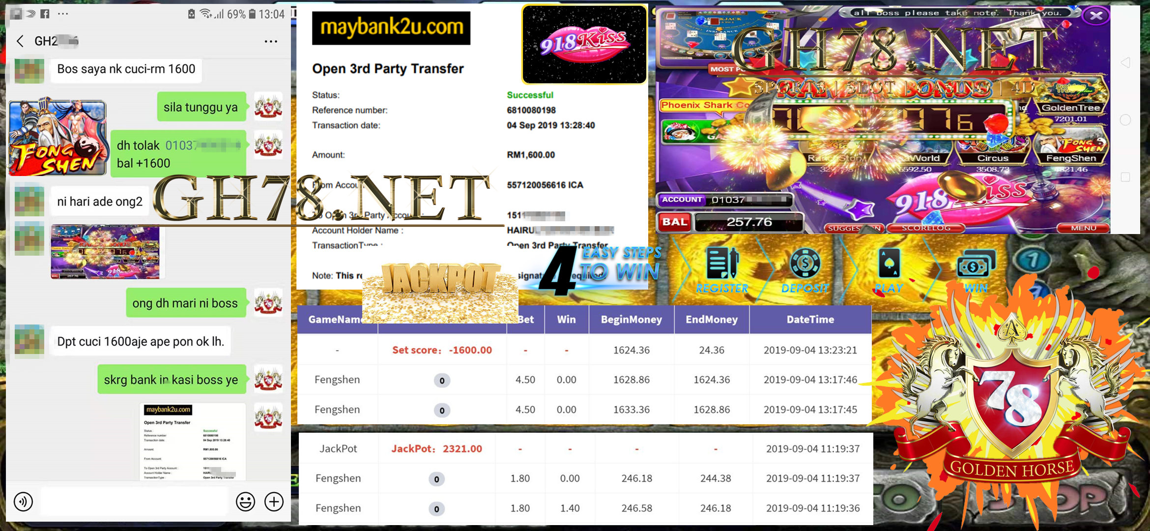 MAIN GAME 918KISS FT.FENGSHEN DPT JACKPOT MINTA OUT RM1,600