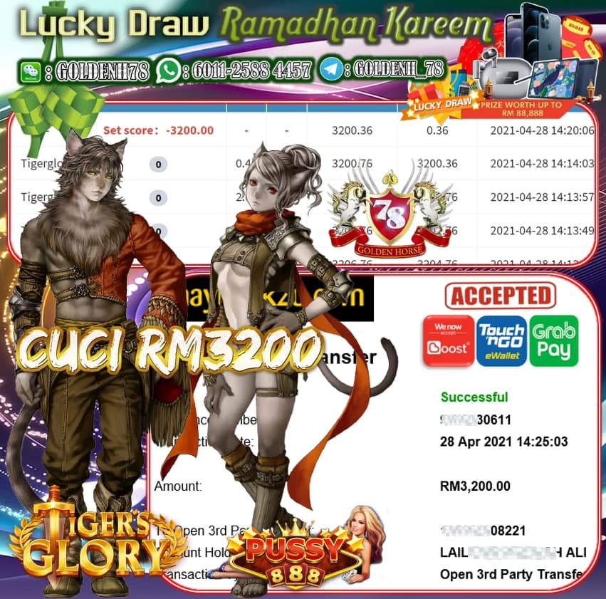 PUSSY888 TIGER GLORY GAME CUCI RM3200