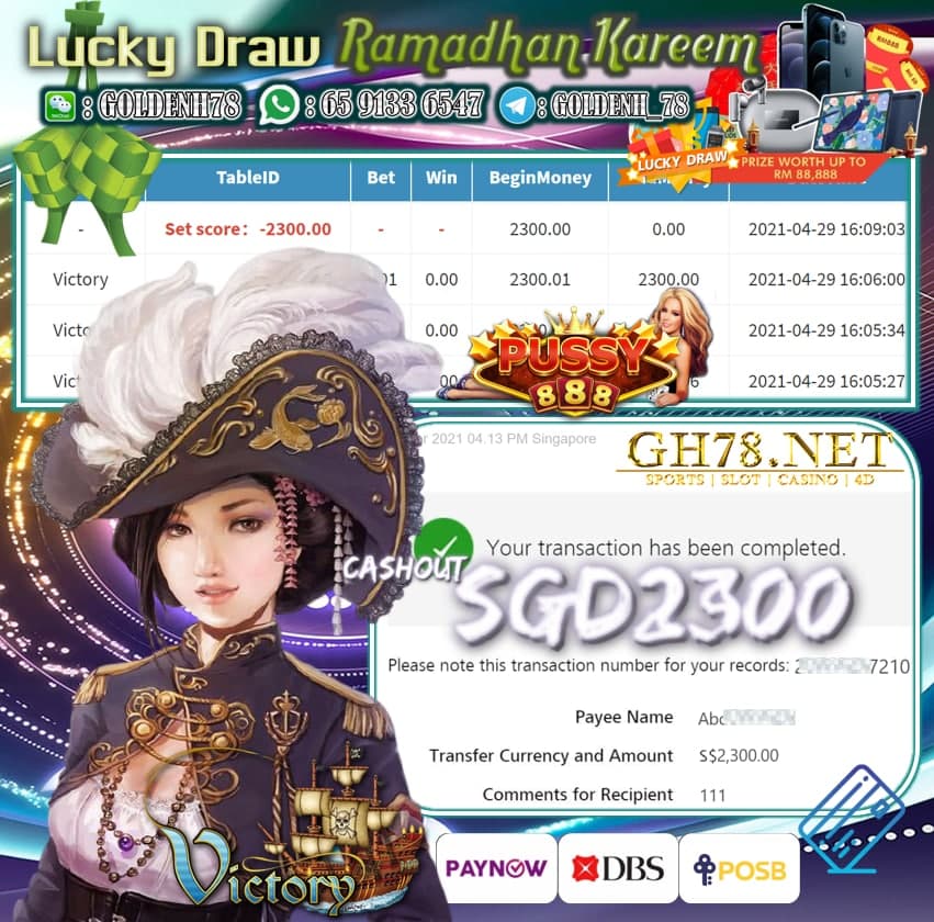 PUSSY888 VICTORY GAME CASHOUT SGD2300 JOIN NOW WITH US AT GH78.NET !!