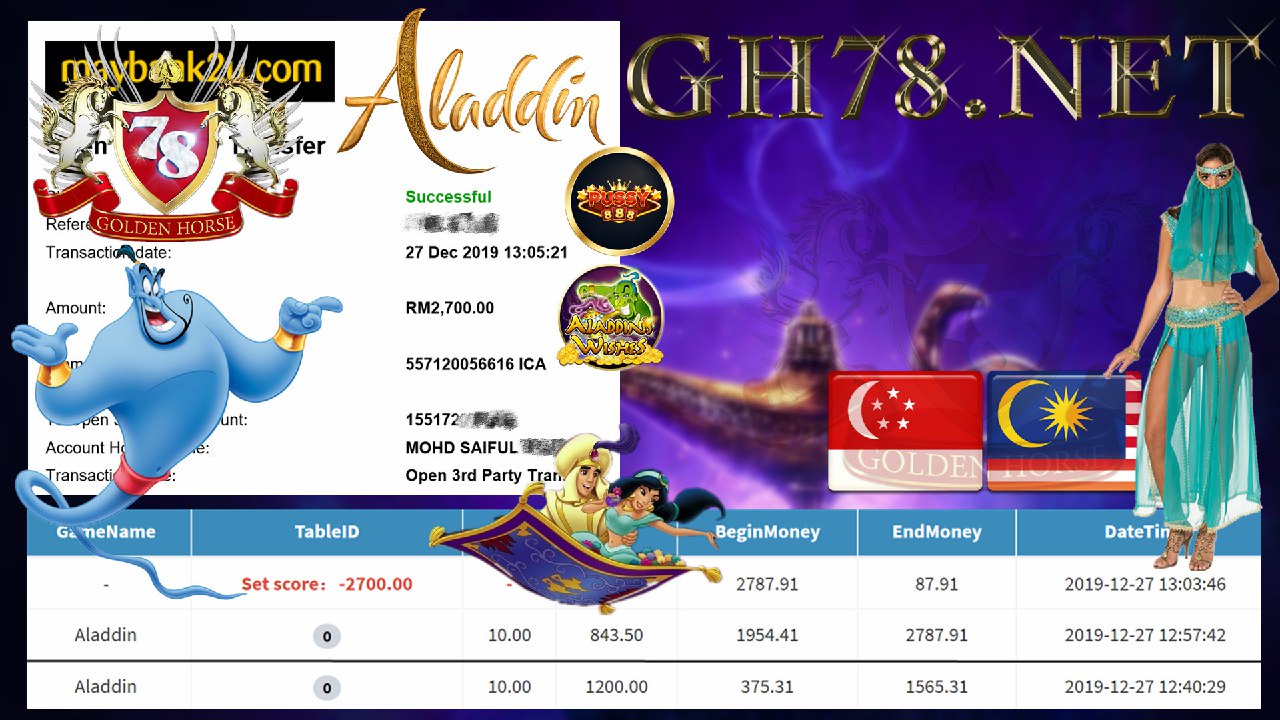 MEMBER MAIN PUSSY888 GAME ALADIN MINTA OUT RM2700!!!