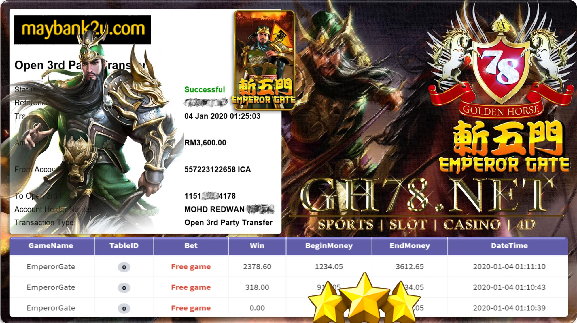 2020 NEW YEAR !!! MEMBER MAIN 918KISS FT.EMPERORGATE WITHDRAW RM3600 !!!