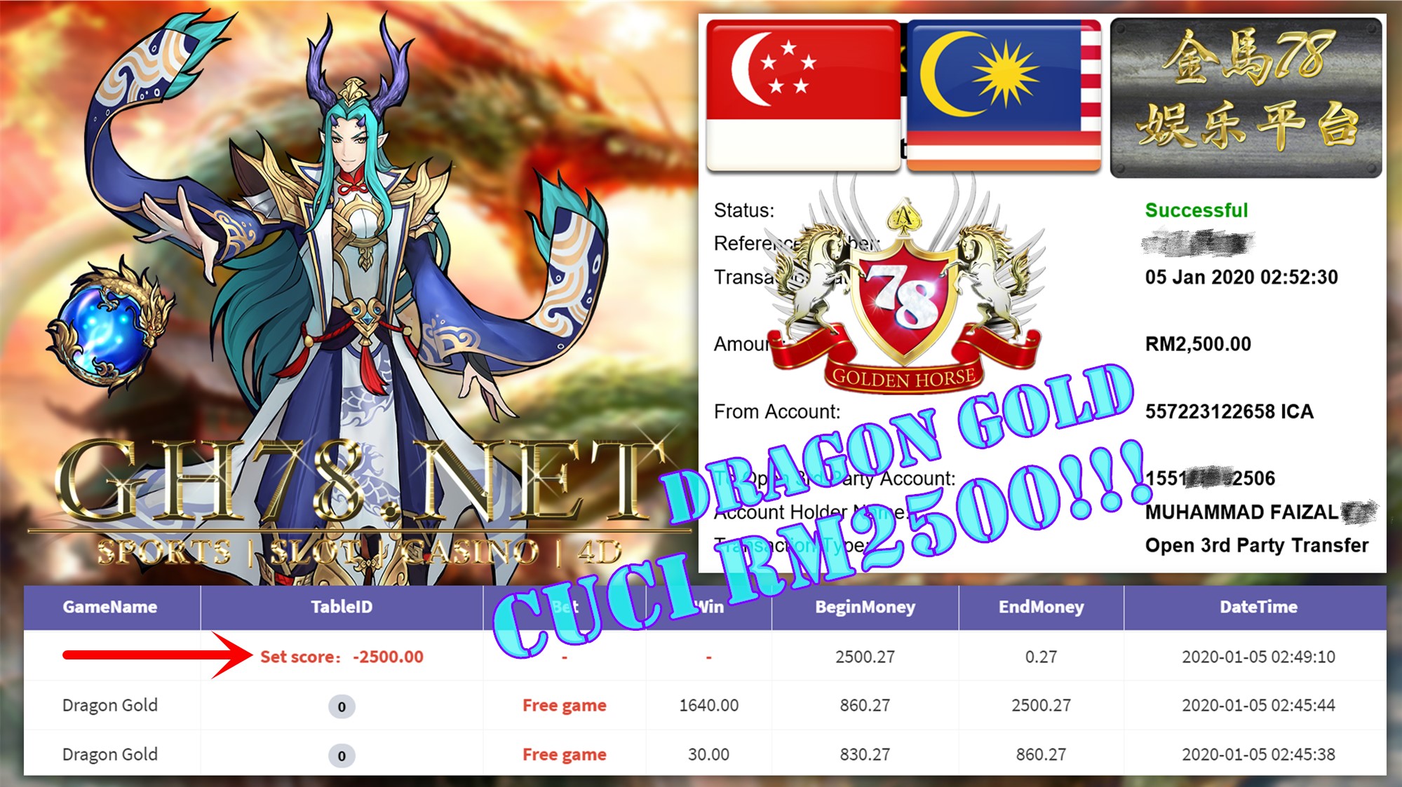 2020 NEW YEAR !!! MEMBER MAIN 918KISS FT.DRAGONGOLD WITHDRAW RM2500 !!!
