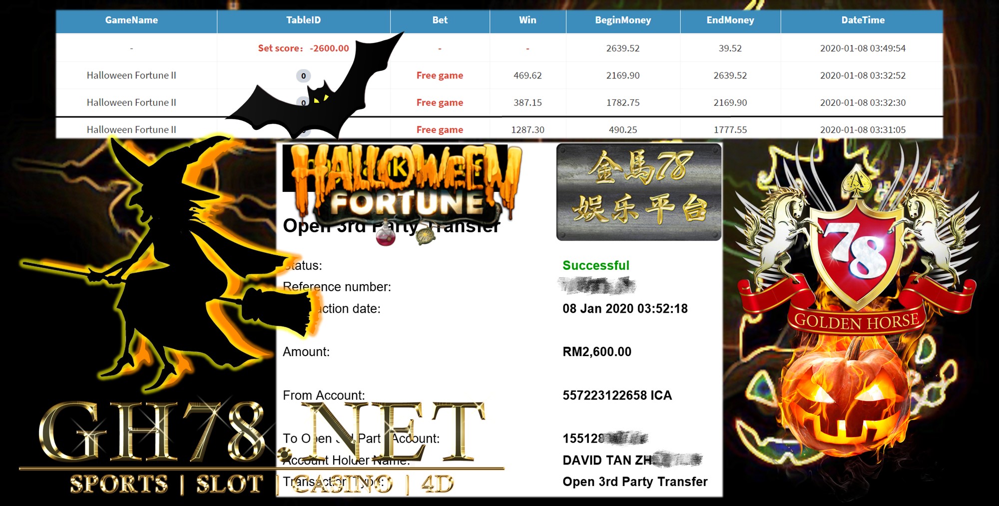 2020 NEW YEAR !!! MEMBER MAIN PUSSY888 FT.HALLOWEEN FORTUNE II WITHDRAW RM2600 !!!