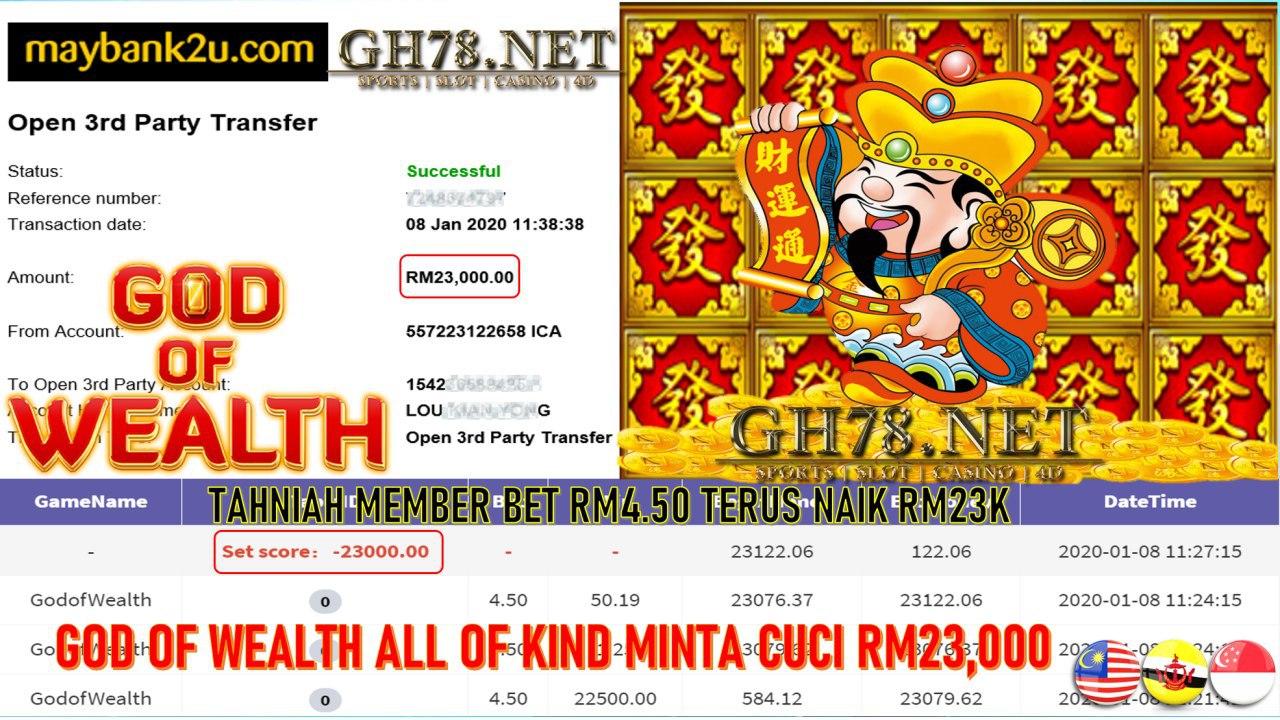 MEMBER MAIN 918KISS GAME GOD OF WEALTH DPT ALL OF KIND MINTA OUT RM23000 !!!