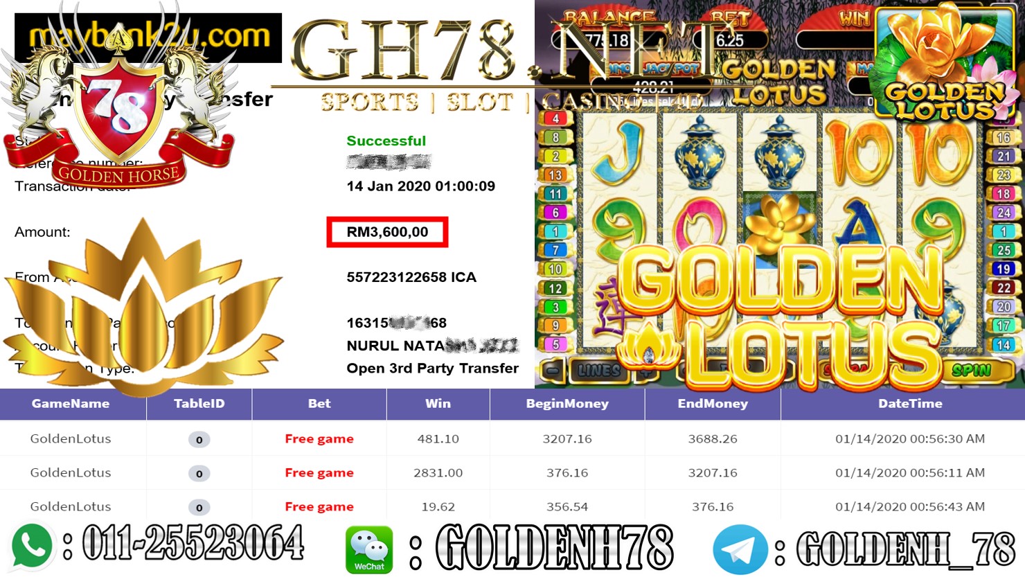 2020 NEW YEAR !!! MEMBER MAIN 918KISS FT.GOLDENLOTUS WITHDRAW RM3600 !!!