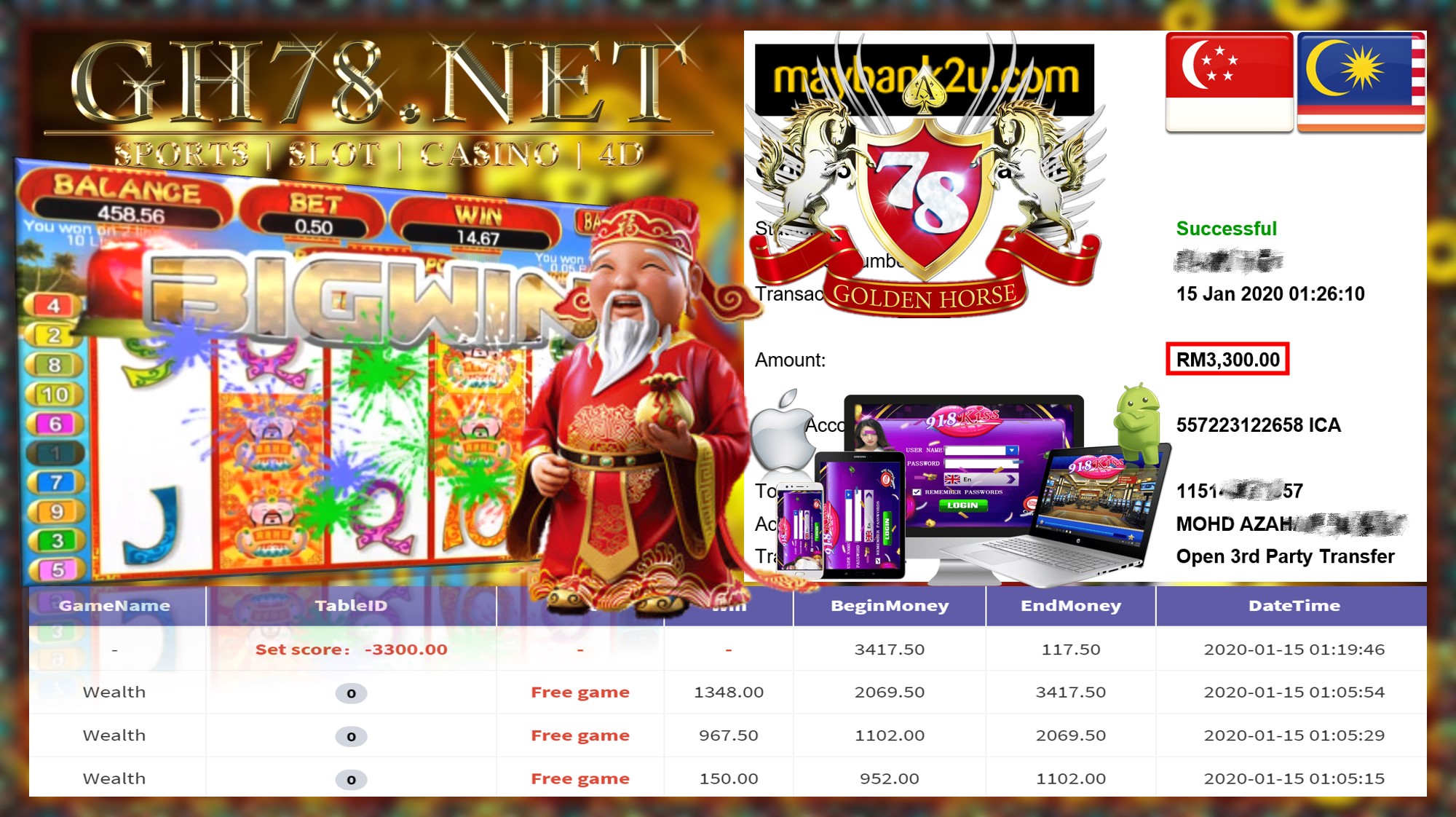 2020 NEW YEAR !!! MEMBER MAIN 918KISS FT.WEALTH WITHDRAW RM3300 !!!