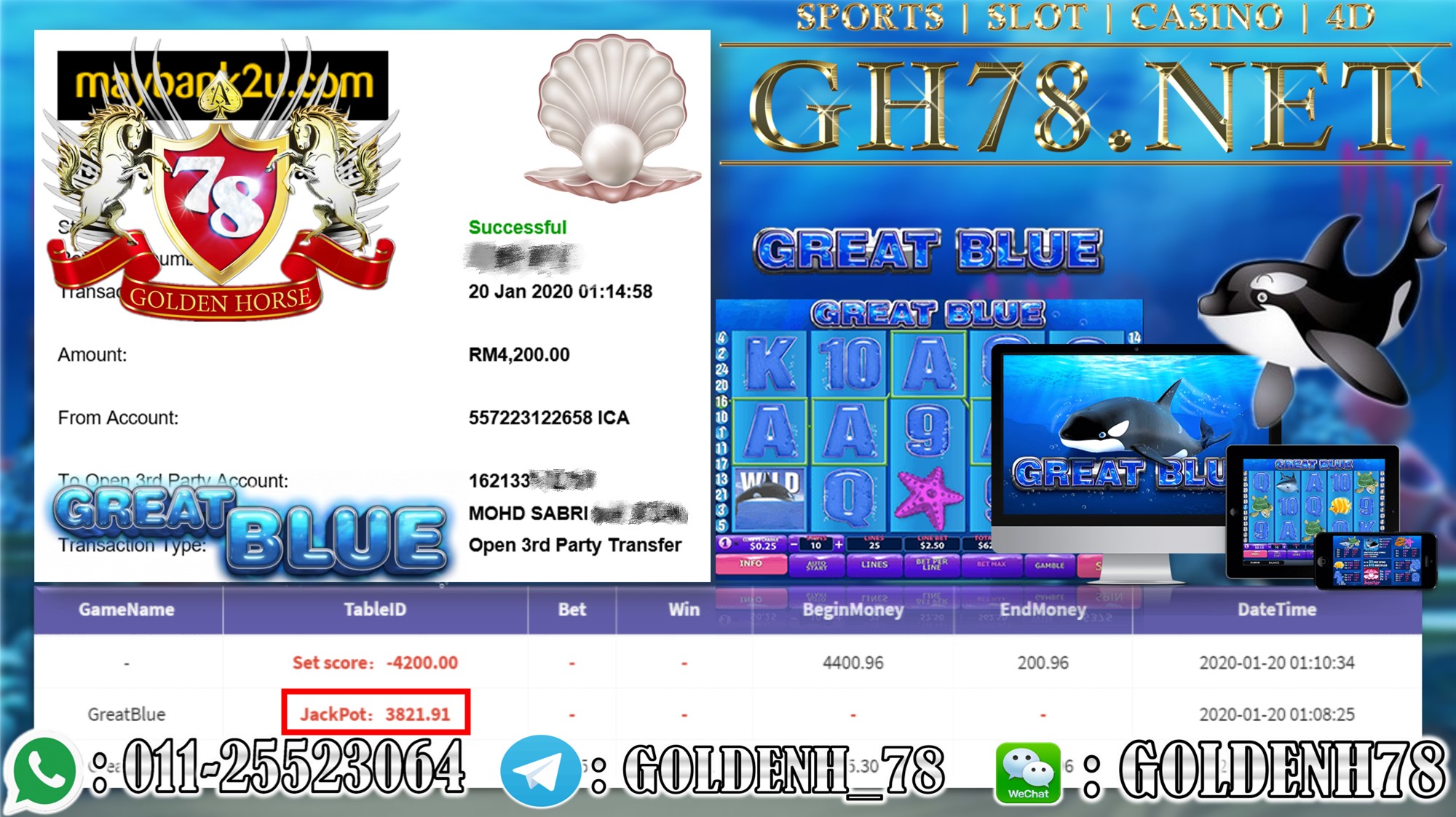 2020 NEW YEAR !!! MEMBER MAIN 918KISS, GREAT BLUE WITHDRAW RM4200 !!!	