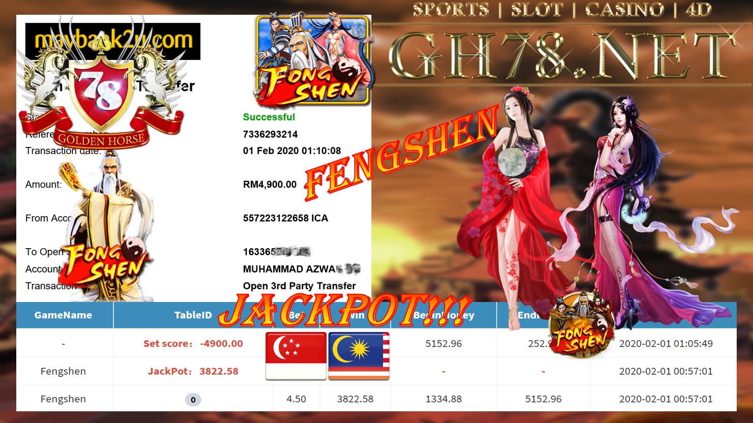 2020 NEW YEAR !!! MEMBER MAIN PUSSY888 , FENGSHEN , WITHDRAW RM4900 !!!	