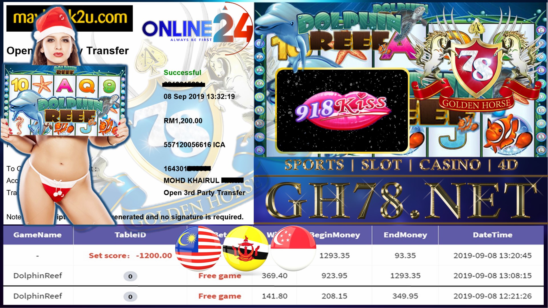 MEMBER MAIN GAME 918KISS FT.DOLPHIN REEF MINTA OUT RM1,200